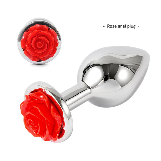 Plug Anal Estimulador con diseños de rosas. acero y silicona