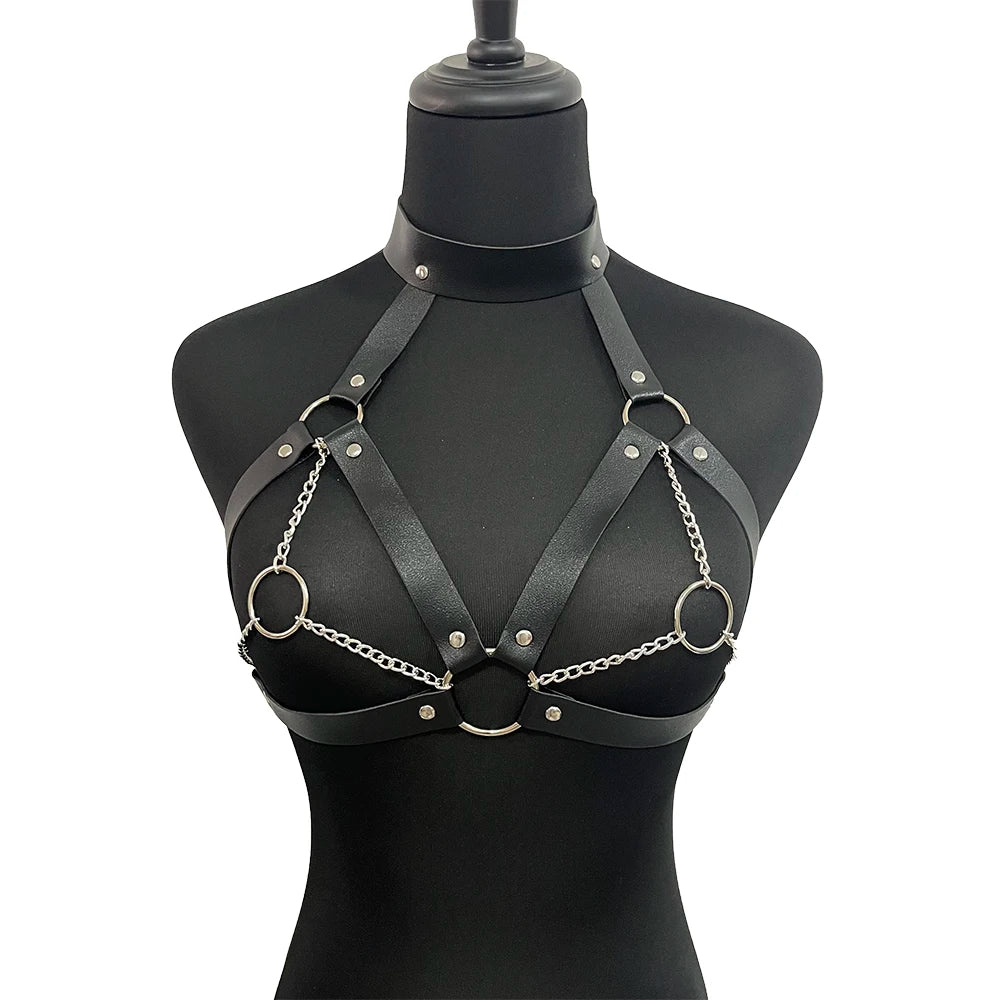 Arnés Sexy de Pecho de Cuero y cadenas para Fetiche