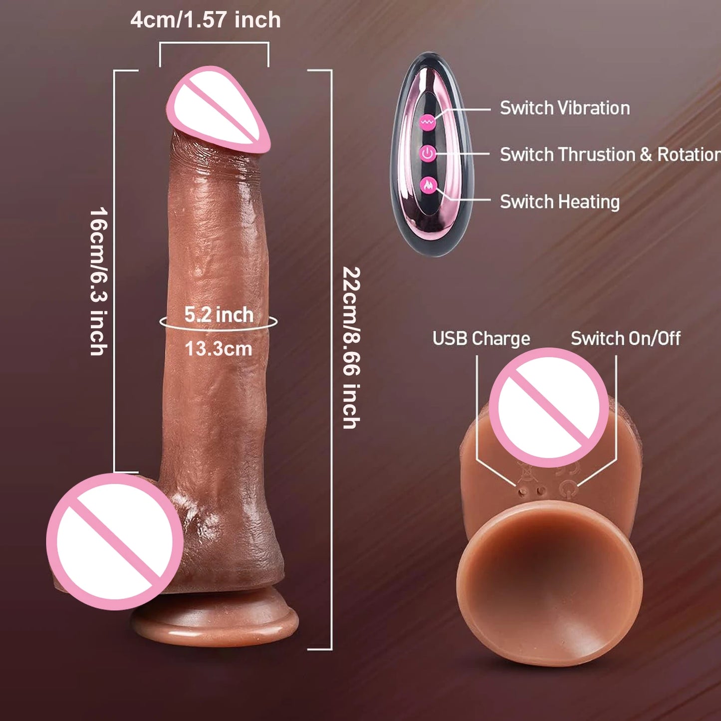 Dildo Telescopico Vibrador Rotador para mujeres